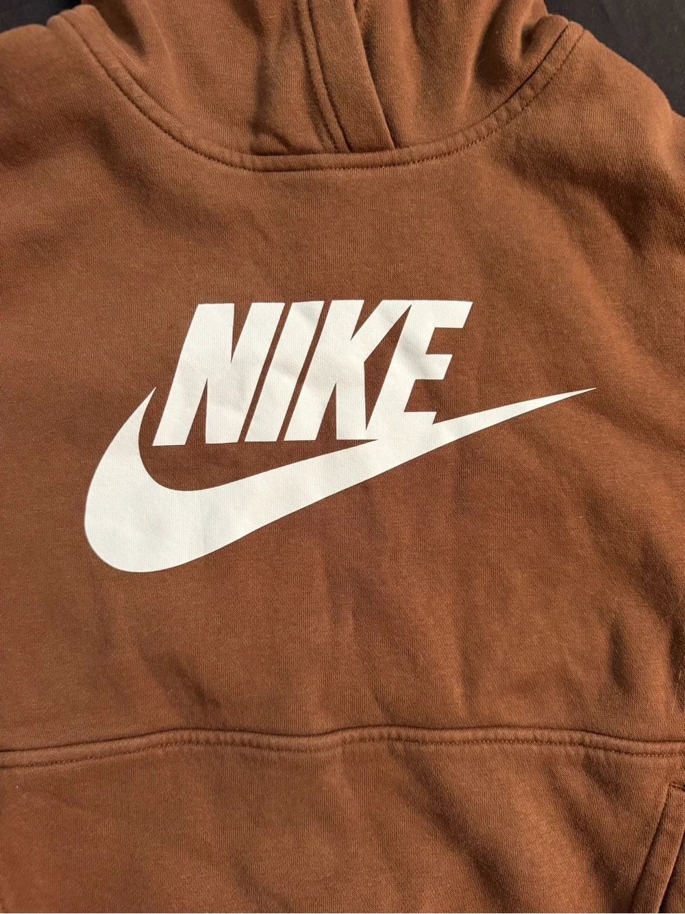 Nike Brown Kids Hoodie with White Swoosh Logo